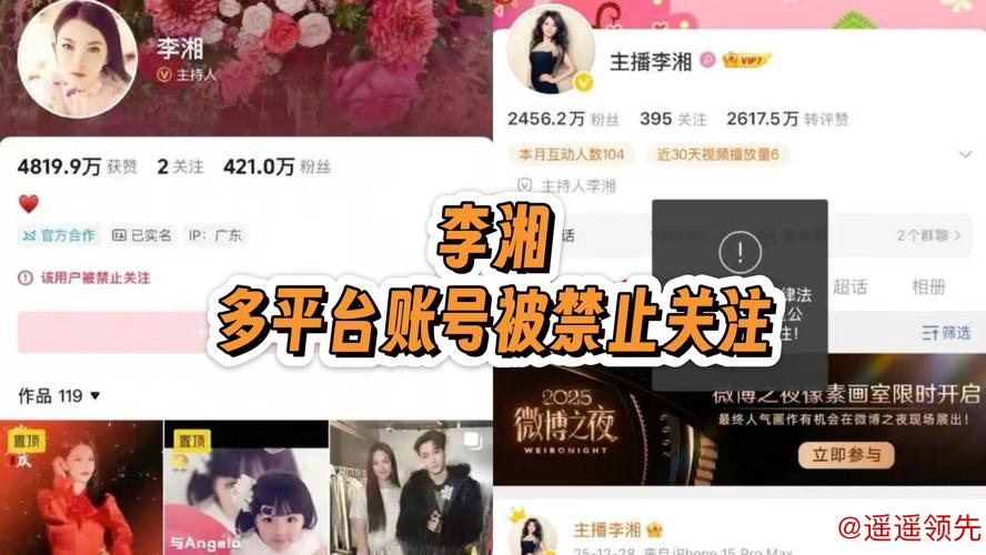 李湘多平台账号被禁止关注
